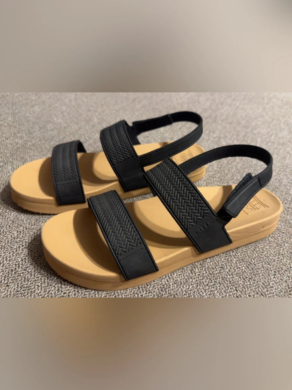Reef Kids Black Strappy Sandals with Tan Footbed